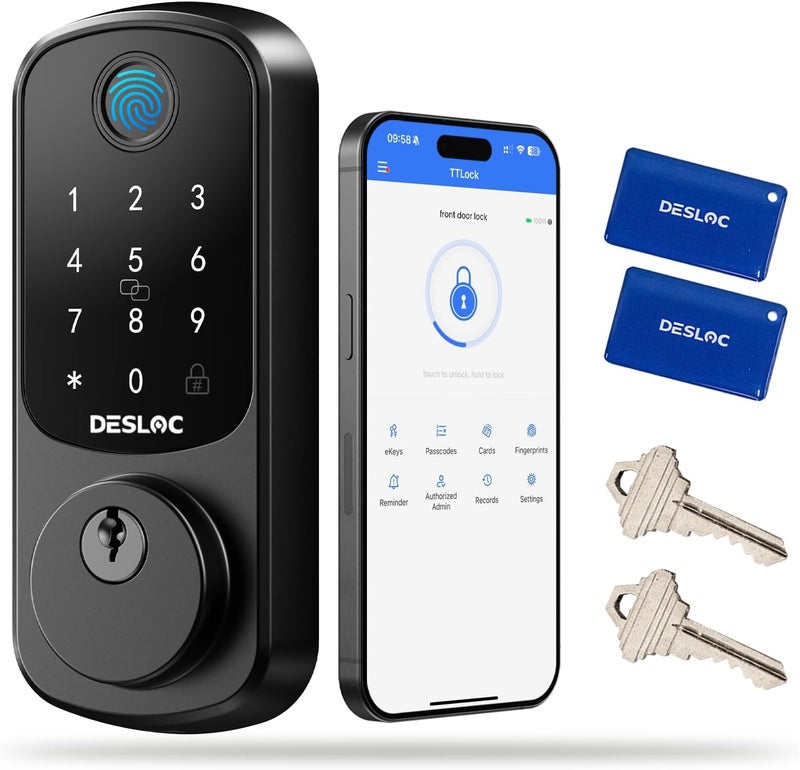 DESLOC Smart Door Lock B200, Smart Deadbolt Lock, Keyless Entry Door Lock, Fingerprint Smart Lock, Smart Locks for Front Door, App Control, Touchscreen Keypad Deadbolts,12-Month Battery, BHMA Grade3 - Image 1